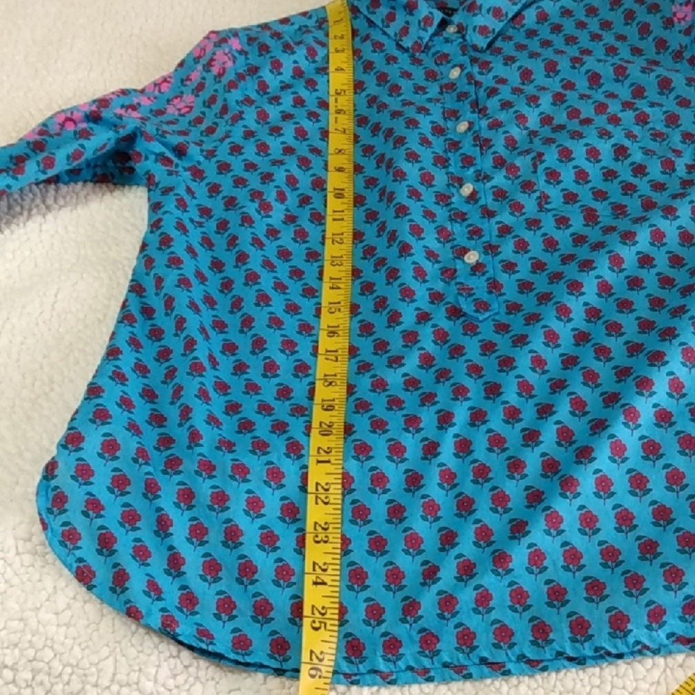 J. Crew Re-imagined Blue Button-up Floral Shirt with Pink Floral Accents WMNS -M - Picture 13 of 15